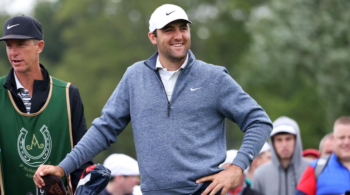 World number one golfer Scottie Scheffler waits to play his tee shot on the 2nd hole during the JP McManus Pro-Am at Adare Manor, Ireland, Tuesday, July, 5, 2022.